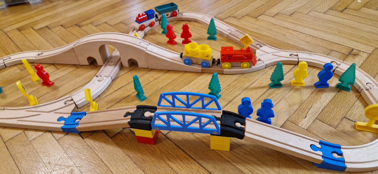 Egyedi vonatpálya duplo alátámasztású híddal, adapterekkel, kiegészítőkkel
